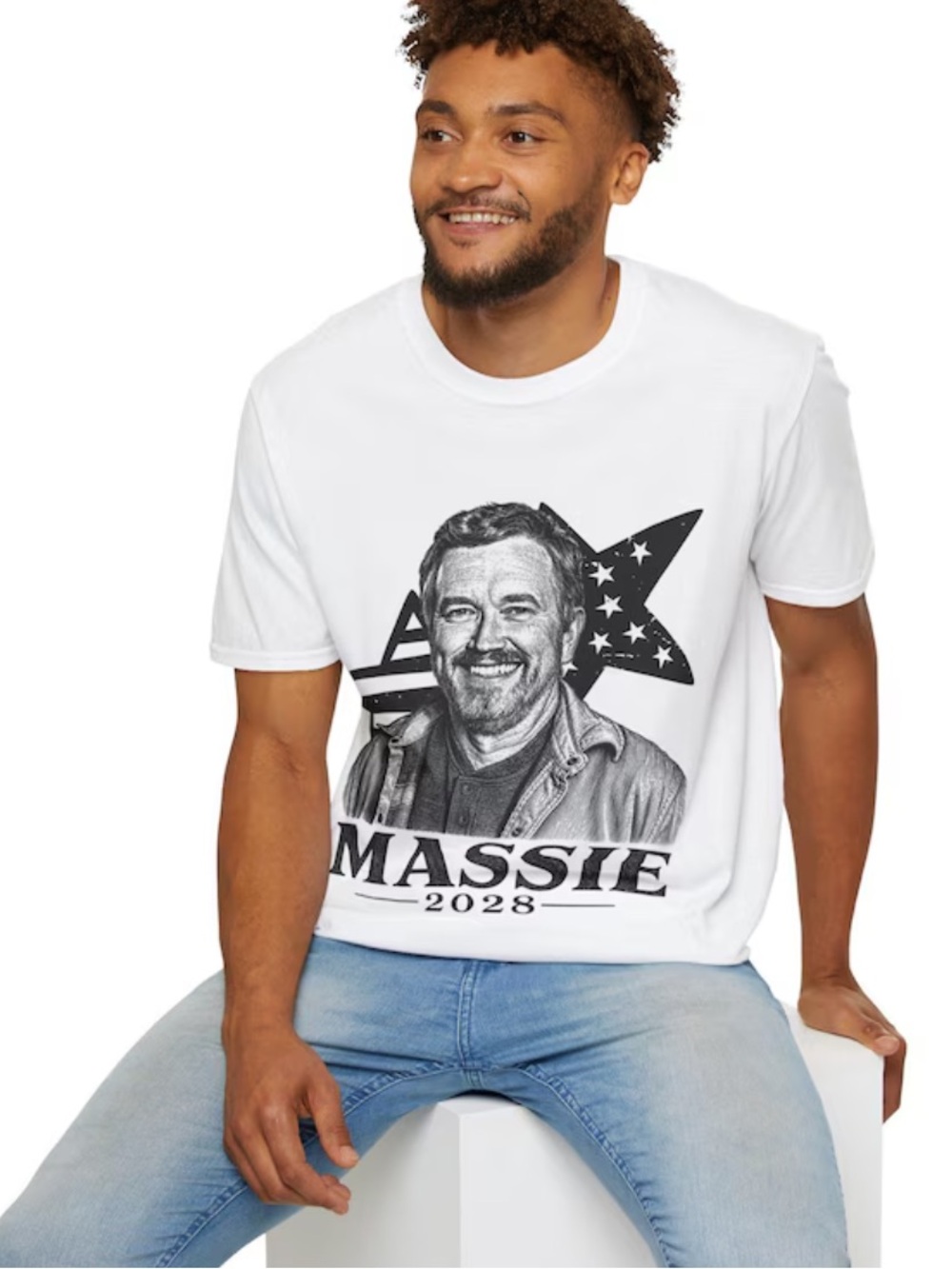 Gildan White Massie 2028 Graphic T-Shirt, Classic and Retro Style